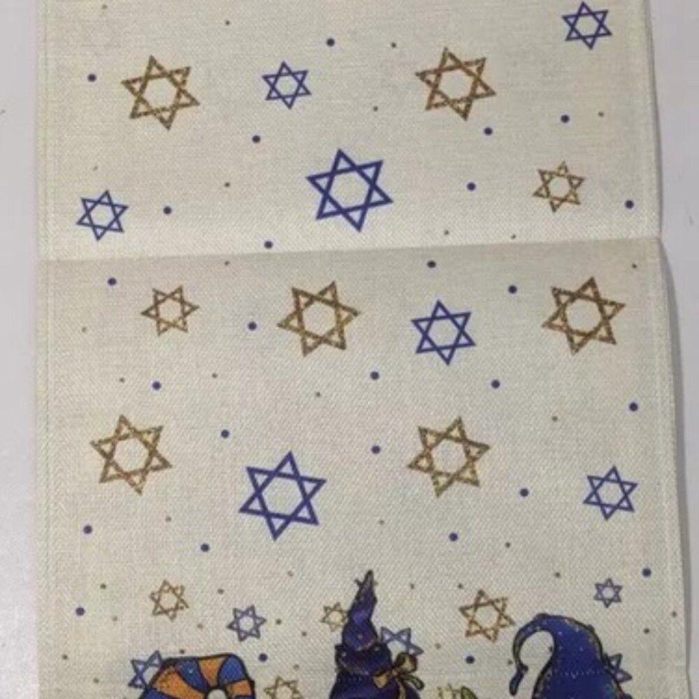 NEW- Happy Hanukkah Holidays Gnome Star of David Table Runner - 13" x 72" inches - Picture 2 of 5